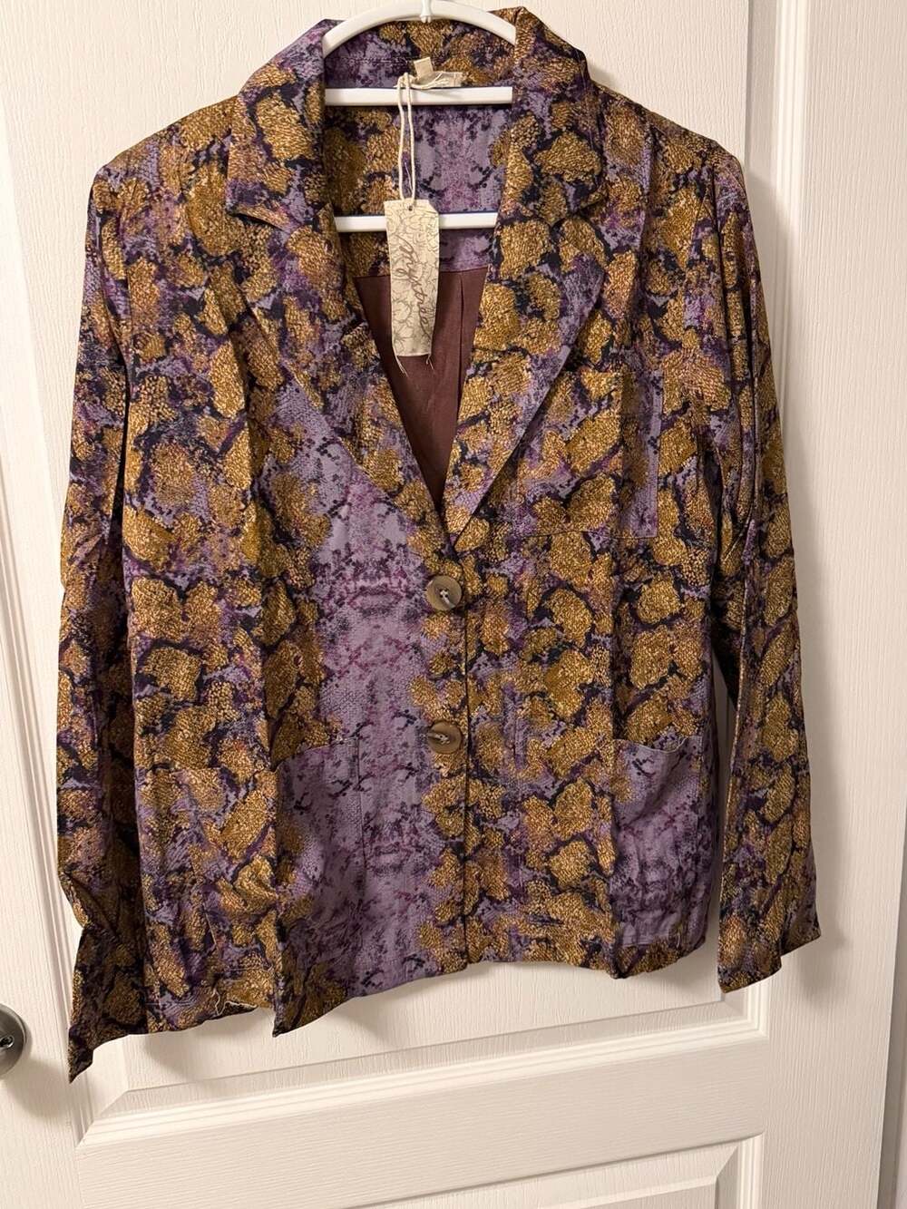 Mystree Blazer Size S Purple Gold Animal Print Button Jacket